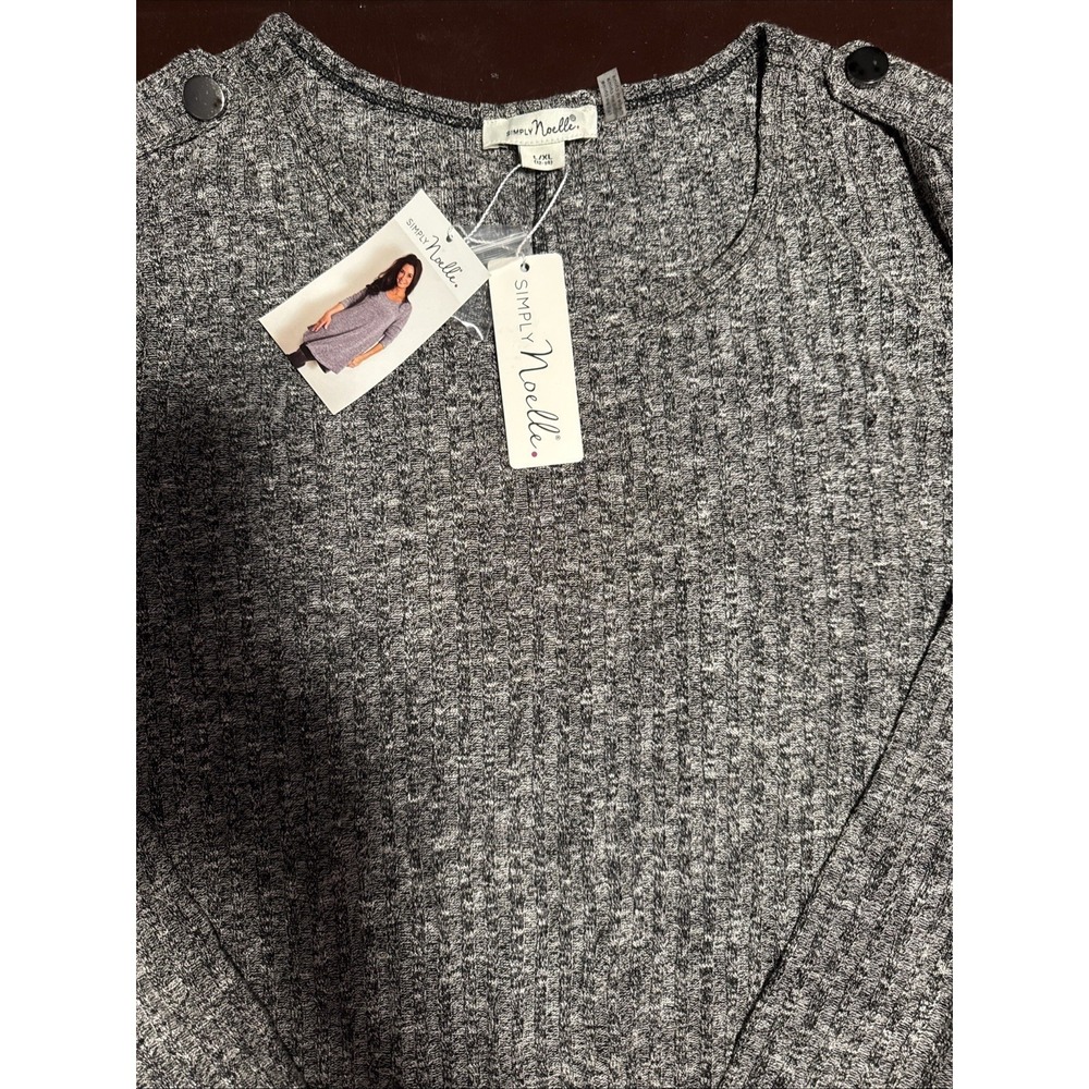 Simply Noelle Gray Marl Ribbed Knit Button Shoulder Tunic Top‎ L/XL NWT